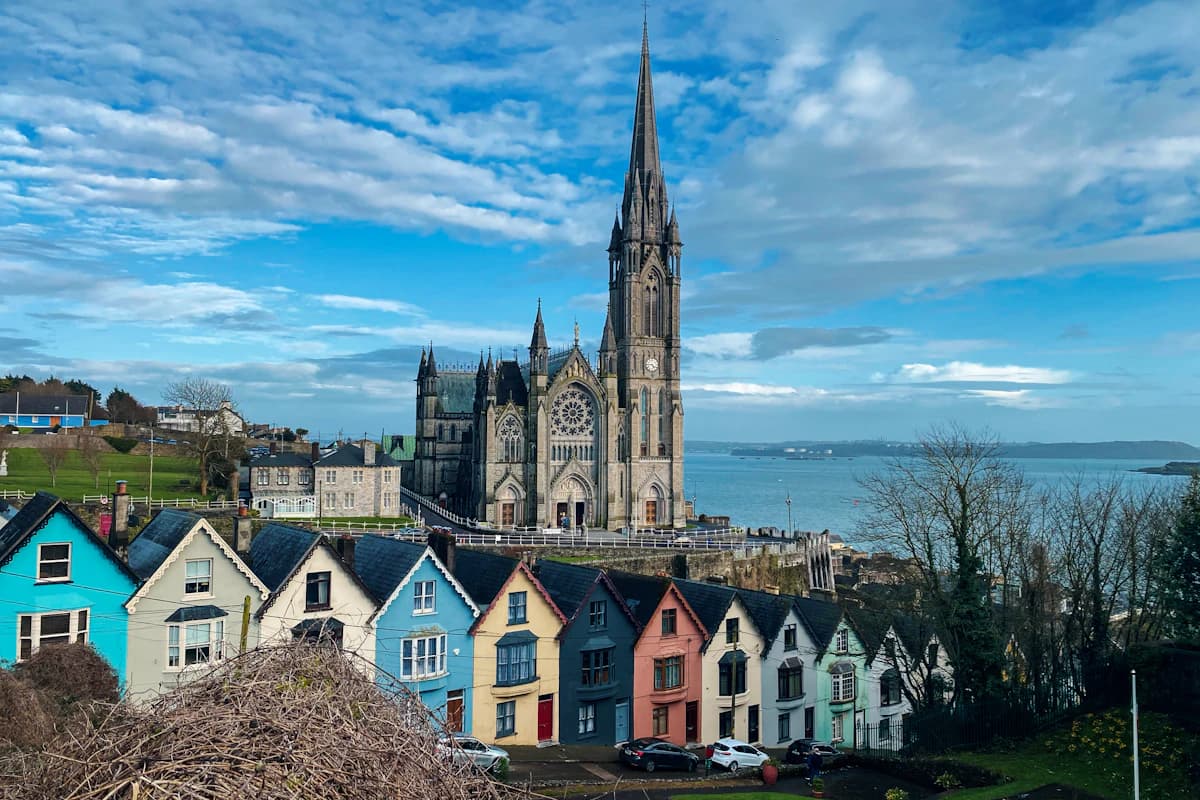 Colourful riverside buildings in an Irish city