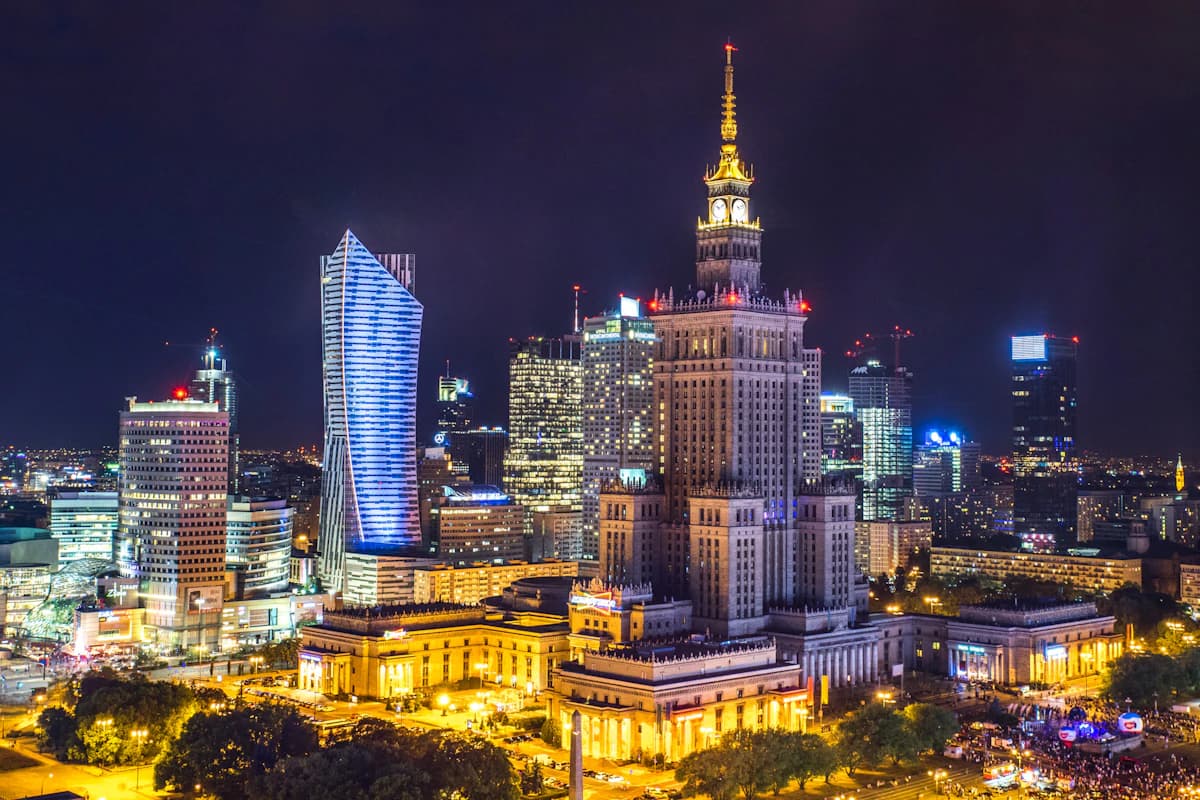 Historic market square and colourful buildings in Poland